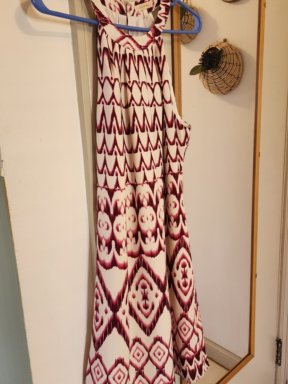 Skies Are Blue White Dress with Berry Ikat Print